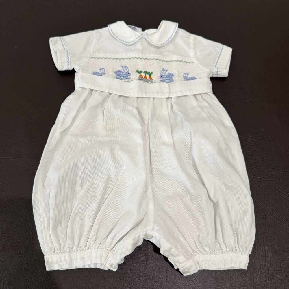 VIVA LA FETE Vintage Toddler Kids 18 Months Romper Fine Hand Smocked Easter Bunn